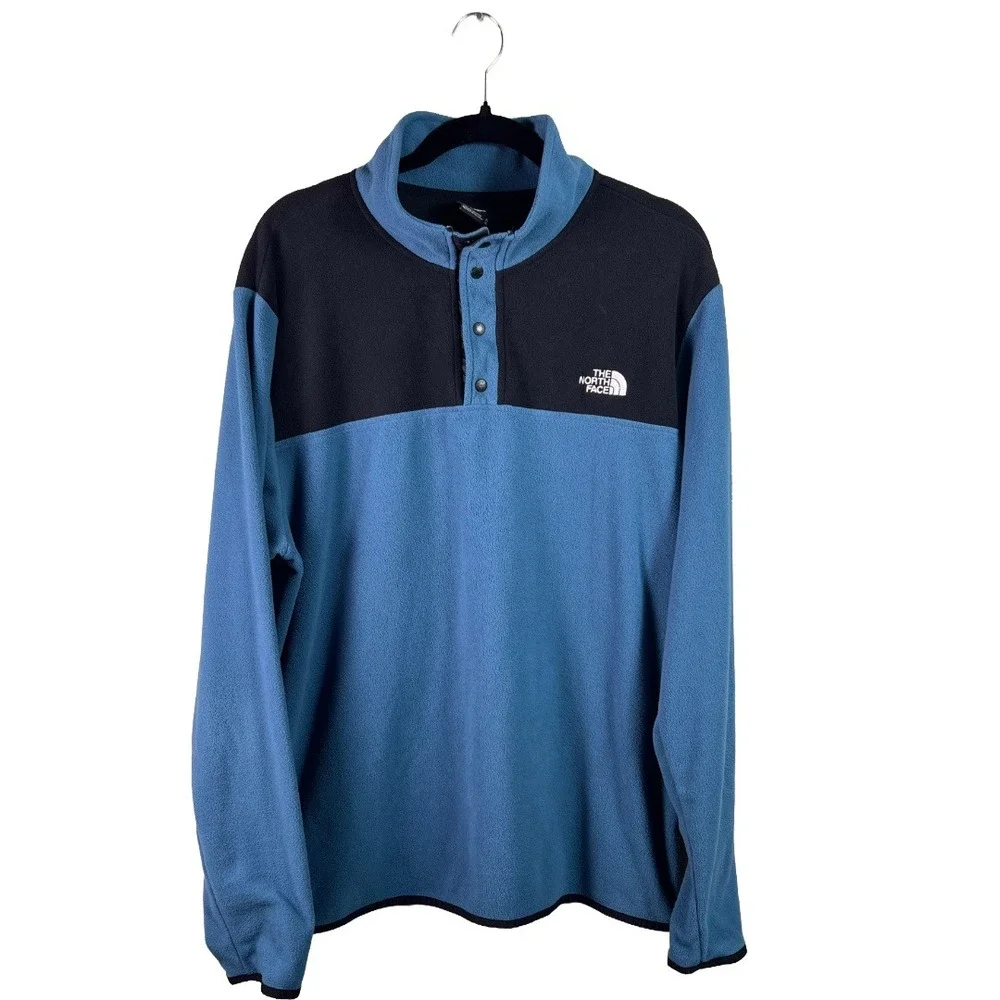 The North Face TKA Glacier Snap Fleece Mens L Blue Black NF0A4AJDSF7 Pullover